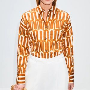 Odeeh architectural pattern brown, white and yellow cotton shirt